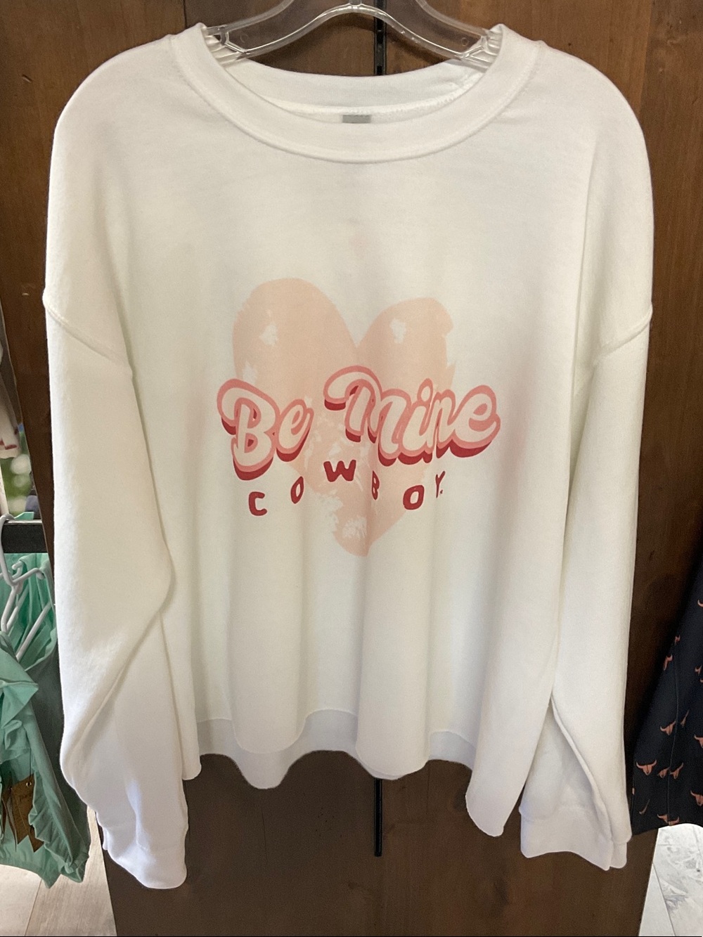 Be Mine Cowboy Graphic Women's White Crewneck